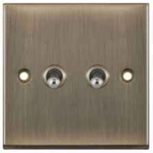 Slimline Antique Brass Toggle Switch - 2 Gang 2 Way Double