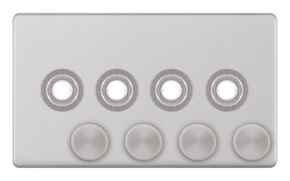 Screwless Satin Chrome **EMPTY** Dimmer Plate - 4 Gang Empty Plate With Knobs