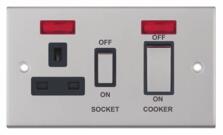 Slimline 45A Cooker Control Unit-Neon-Satin Chrome - With Black Interior