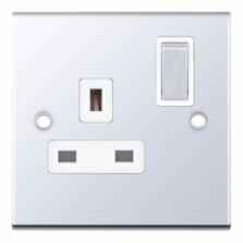Slimline 13A Single Switched Socket - P/Chrome - With White Interior