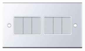 Slimline 2 Way 6 Gang Light Switch - P/Chrome - With White Interior