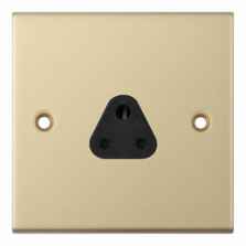 Slimline 2A Single Round Pin Socket - Satin Brass - With Black Interior