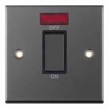 Slimline Black Nickel 45A DP Cooker / Shower Switch  - 1 Gang With Neon