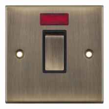 Slimline Antique Brass 45A DP Switch  - 1 Gang With Neon