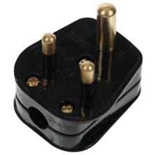 Screwless Antique Brass Round Pin Socket - 5A Black Plug