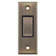 Slimline Antique Brass Architrave Light Switch  - With Black Interior