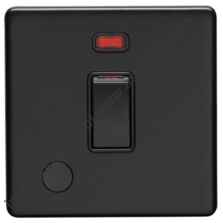 Screwless Matt Black 20A DP Isolator Switch - 1 Gang With Neon & Flex Outlet