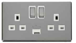 Screwless Polished Chrome USB Double Socket - With White Interior