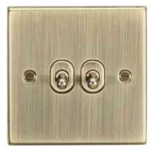 Antique Brass Toggle Light Switch - 2 Gang 2 Way Double