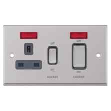 Satin Chrome & Grey Cooker Control Switch & Socket - With Neon
