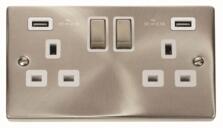Satin Chrome Double Socket With USB Charger
