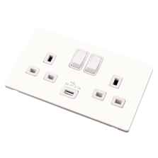 Screwless White Double Socket  - With 1 USB Charger Port