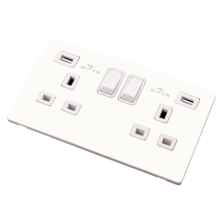 Screwless White Double Socket  - With 2 USB Charger Port