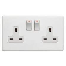 Screwless Concealed White Metal Double Switched Socket