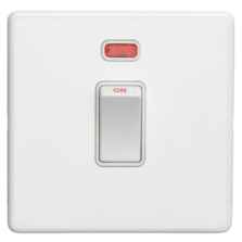 Screwless Concealed White Metal 20A DP Isolator Switch - 1 Gang With Neon
