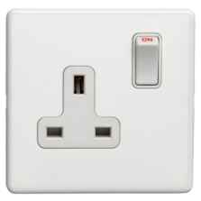 Screwless Concealed White Metal Single Switched Socket - 1 Piece