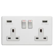 Screwless Concealed White Metal USB Charger Socket
