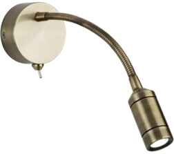 Antique Brass LED Flexi Arm Wall Light with Switch - 2256AB Warm White LED 