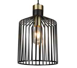 Black & Satin Brass Cage 1 Light Pendant Ceiling Light   - 9413BK 