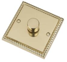 Georgian Brass Dimmer Switch - Single 1 Gang 2 Way - 400W Tungsten/Halogen