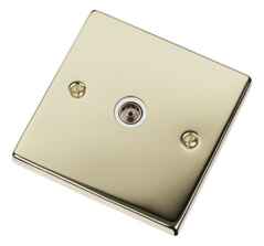 Polished Brass TV Socket - Single Co-ax Outlet - With White Interior
