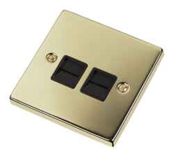 Polished Brass Double Telephone Socket - Master - With Black Interior