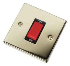 Polished Brass Cooker/Shower Isolator Switch 45A - With Black Interior
