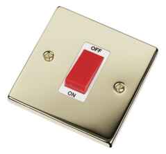 Polished Brass Cooker/Shower Isolator Switch 45A - With White Interior