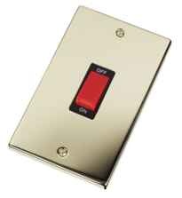 Polished Brass Shower or Cooker Isolator Switch45A - With Black Interior