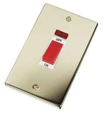 Polished Brass Shower/Cooker Isolator Switch 45A - With White Interior