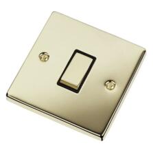 Polished Brass Light Switch - Single 1 Gang 2 Way - With Black Interior