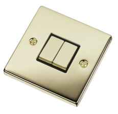 Polished Brass Light Switch - Double 2 Gang Twin - With Black Interior