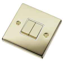 Polished Brass Light Switch - Double 2 Gang Twin - With White Interior