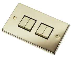 Polished Brass Light Switch - Quad 4 Gang 2 Way - With Black Interior