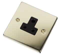 Polished Brass Single Round Pin Socket - 5A 1 Gang - With Black Interior