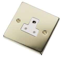 Polished Brass Single Round Pin Socket - 5A 1 Gang - With White Interior