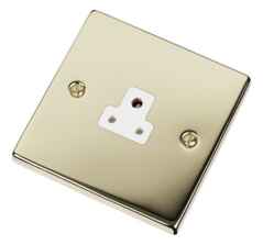 Polished Brass Single Round Pin Socket - 2A 1 Gang - With White Interior