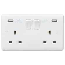 White 13A Double USB Socket   - 2 x Type A - 3.1A Shared