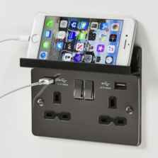 Black Foldaway Phone Holder For USB Sockets - 2 Gang