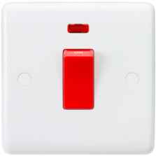 White 45A DP Cooker / Shower Switch - 1 Gang With Neon