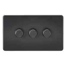 Screwless Matt Black Dimmer Light Switch - Triple 3 Gang 2 Way 10-200W(LED 5W-150W)