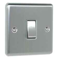 Satin Stainless Steel & Grey Light Switch - 1 Gang 2 Way Single