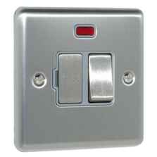 Satin Stainless Steel & Grey 13A Fused Spur Connection Unit - Switched With Neon
