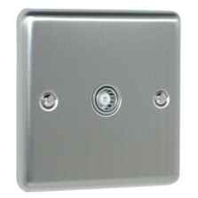 Satin Stainless Steel & Grey Co-Axial Television Socket - 1 Gang Single TV