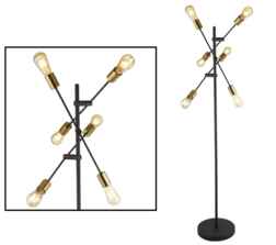 Black & Satin Brass 6 Light Floor Lamp - 8076-6BK