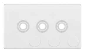 Screwless Matt White LED Dimmer - 3 Gang Empty Plate With Knobs