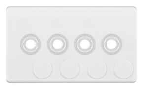 Screwless Matt White LED Dimmer - 4 Gang Empty Plate With Knobs