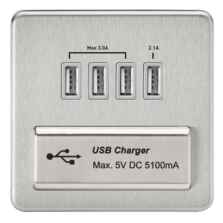 Screwless Brushed Chrome Single Quad USB Charger - With Grey Interior