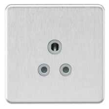 Screwless Brushed Chrome 5A Unswitched Sockets - 5A Unswitched Socket With Grey Insert