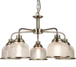 Antique Brass 5 Light Ceiling Light With Halophane Glass - 1685-5AB